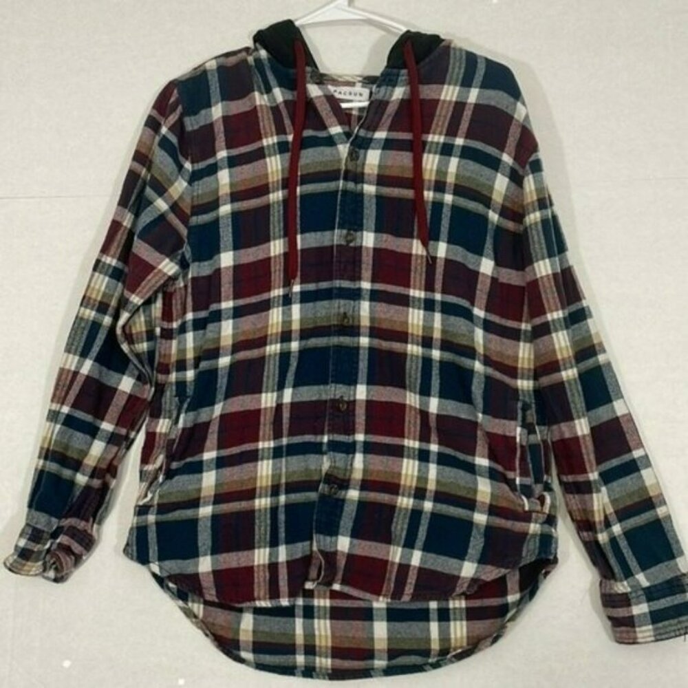 Pacsun Flannel Hoodie with Pockets, Plaid, Cotton, Medium